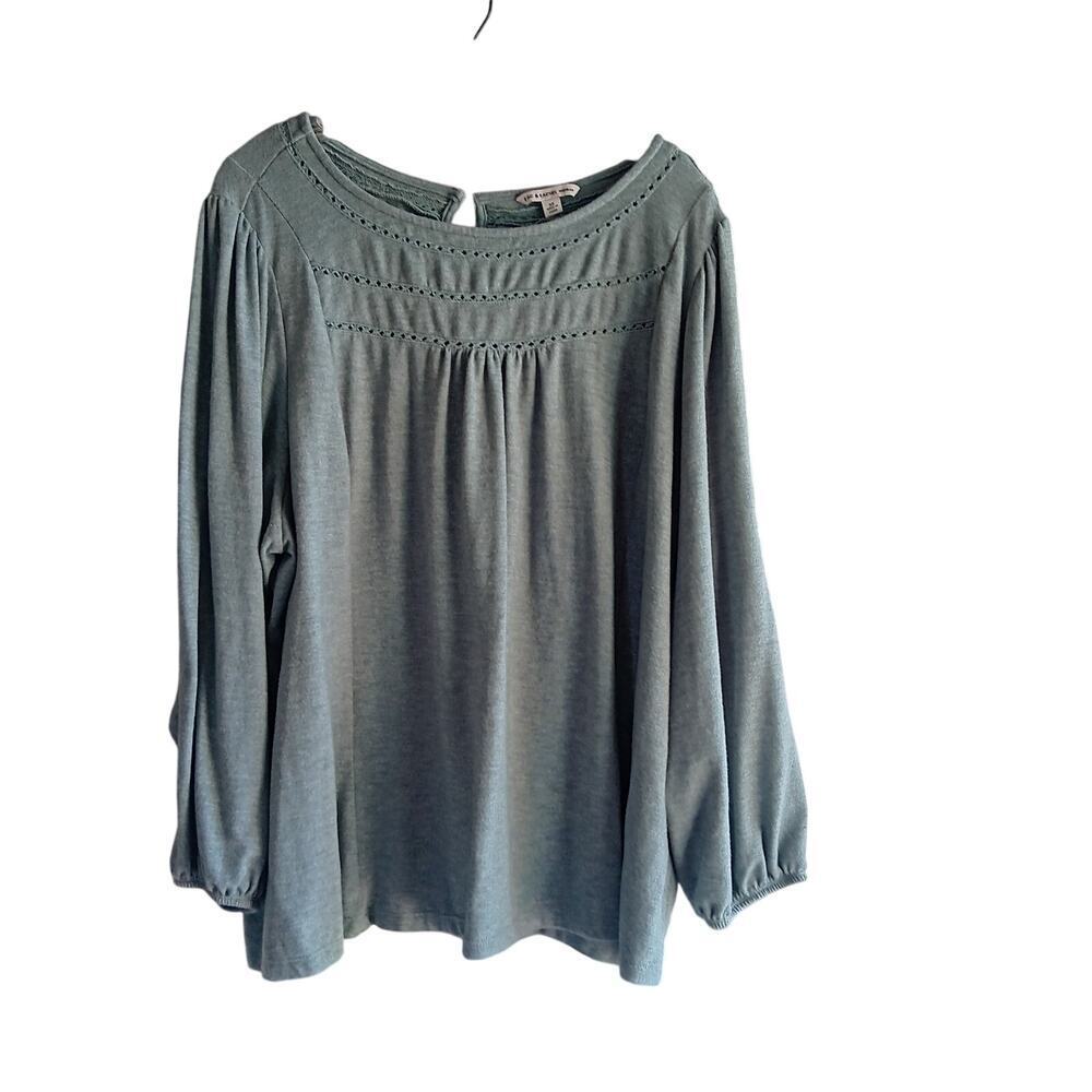 EUC Zac & Rachel Heather Green Size 3X Long Sleeve Smock Top